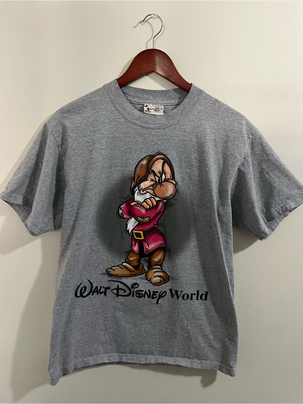 Vintage 90s Walt Disney World Grumpy T-Shirt Heather Gray Snow White Y2K Tee